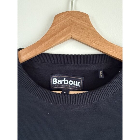 Barbour 100% Cotton Navy Crewneck Sweater Logo Preppy Casual Academia L - Picture 6 of 9